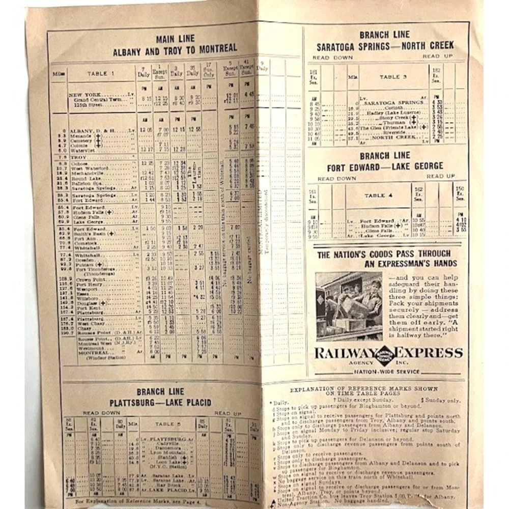 January 1946 Delaware & Hudson‎ RR Railroad Timetable NY Saratoga Montreal